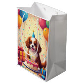 Tibetischer Spaniel-Geburtstagsfeier Mittlere Geschenktüte (Rückseite Schrägansicht)