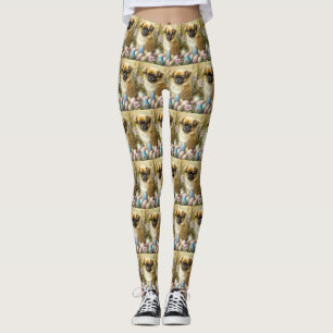 Tibetischer Spaniel-Hund mit Ostereiern Feiertag Leggings