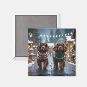 Tibetischer Spaniel Hund Weihnachten Schnee Urlaub Magnet