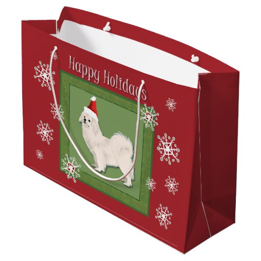 Tibetischer Spaniel (weiß) Weihnachtsbeutel Große Geschenktüte (Rückseite Schrägansicht)