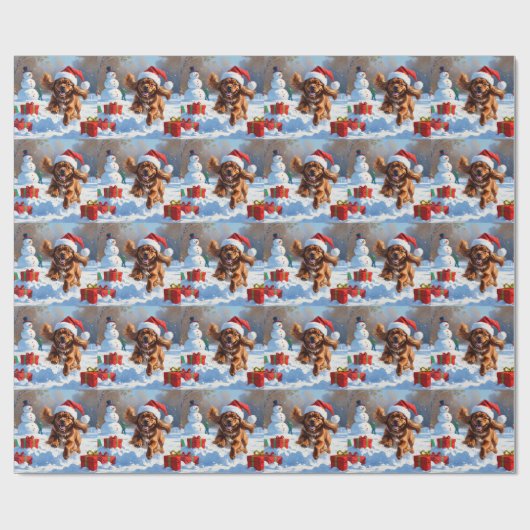 Tibetischer Spanier, der mit Weihnachtshut in Schn Geschenkpapier (Flach)