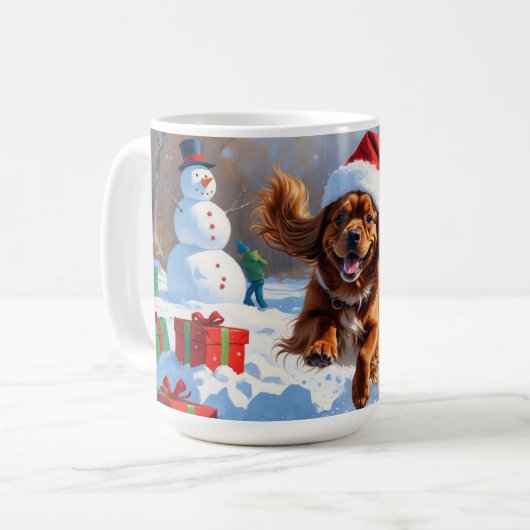 Tibetischer Spanier, der mit Weihnachtshut in Schn Kaffeetasse (Vorderseite Links)