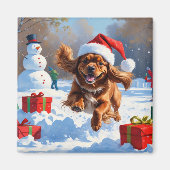 Tibetischer Spanier, der mit Weihnachtshut in Schn Magnet (Vorne)