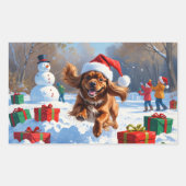 Tibetischer Spanier, der mit Weihnachtshut in Schn Rechteckiger Aufkleber (Vorderseite)