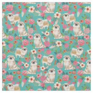 Tibetischer Spanier niedlicher Hund Vintage Blumen Stoff