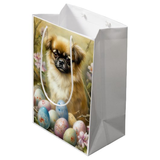 Tibetischer Spanierhund mit Ostereier Urlaub Mittlere Geschenktüte (Rückseite Schrägansicht)
