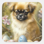 Tibetischer Spanierhund mit Ostereier Urlaub Quadratischer Aufkleber (Vorderseite)