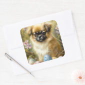 Tibetischer Spanierhund mit Ostereier Urlaub Quadratischer Aufkleber (Umschlag)