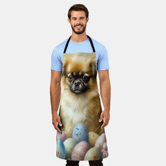 Tibetischer Spanierhund mit Ostereier Urlaub Schürze (Getragen)