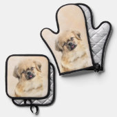 Tibetischer Spanisch-Malereicreme und Weiße Hunde  Ofenhandschuh & Topflappen-Set (Vorderseite/Rückseite)