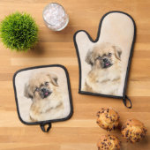 Tibetischer Spanisch-Malereicreme und Weiße Hunde  Ofenhandschuh & Topflappen-Set (Oben Unten)