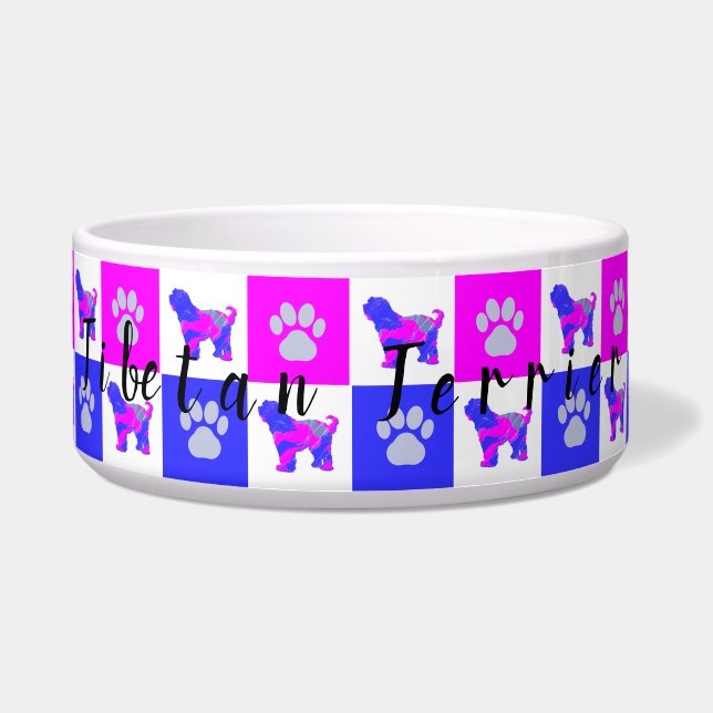 Tibetischer Terrier Dog & Paw Hot Pink & Blue Pet  Napf (Vorderseite)