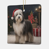 Tibetischer Terrier Dog zu Schneehochzeiten Keramikornament (Links)