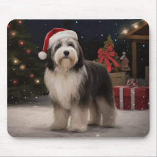 Tibetischer Terrier Hund im Schnee Weihnachten Mousepad