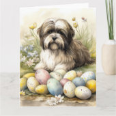 Tibetischer Terrier Hund mit Ostereier Urlaub Karte (Vorderseite)