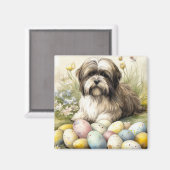 Tibetischer Terrier Hund mit Ostereier Urlaub Magnet (Vorderseite/Rückseite)