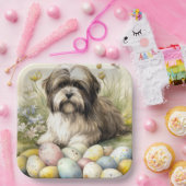 Tibetischer Terrier Hund mit Ostereier Urlaub Pappteller (Party)