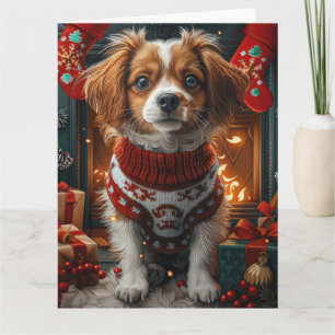 Tibetischer Terrier Hund mit Weihnachtsgeschenken Karte