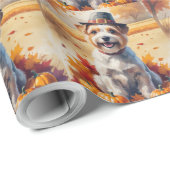 Tibetischer Terrier im Herbst hinterlässt Erntedan Geschenkpapier (Rolleneckpunkt)