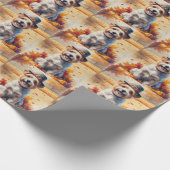Tibetischer Terrier im Herbst hinterlässt Erntedan Geschenkpapier (Ecke)