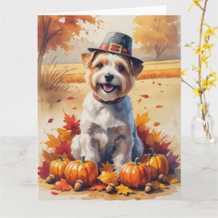 Tibetischer Terrier im Herbst hinterlässt Erntedan Karte