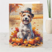 Tibetischer Terrier im Herbst hinterlässt Erntedan Karte (Vorderseite)