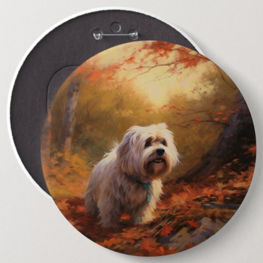 Tibetischer Terrier im Herbstfall Inspiriert Button (Vorne & Hinten)