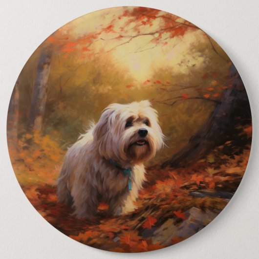 Tibetischer Terrier im Herbstfall Inspiriert Button (Vorderseite)