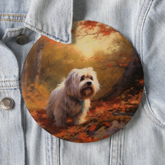 Tibetischer Terrier im Herbstfall Inspiriert Button (Beispiel)