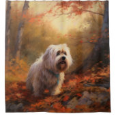 Tibetischer Terrier im Herbstfall Inspiriert Duschvorhang (Vorderseite)