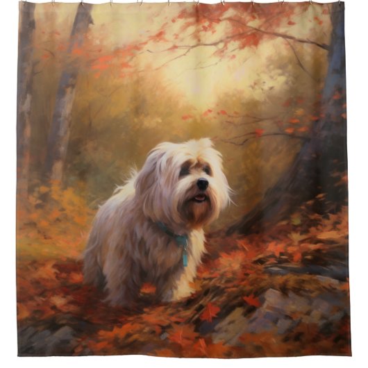 Tibetischer Terrier im Herbstfall Inspiriert Duschvorhang (Vorderseite)