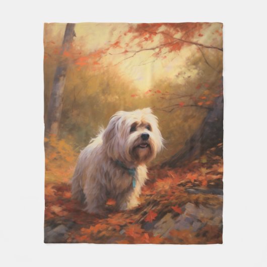 Tibetischer Terrier im Herbstfall Inspiriert Fleecedecke (Vorderseite)