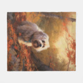 Tibetischer Terrier im Herbstfall Inspiriert Fleecedecke (Vorderseite (Horizontal))