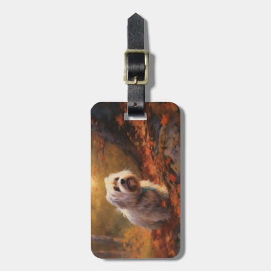 Tibetischer Terrier im Herbstfall Inspiriert Gepäckanhänger (Vorderseite vertikal)