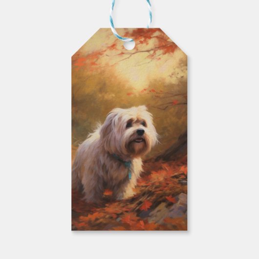 Tibetischer Terrier im Herbstfall Inspiriert Geschenkanhänger (Rückseite)