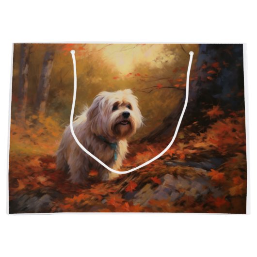 Tibetischer Terrier im Herbstfall Inspiriert Große Geschenktüte (Vorderseite)
