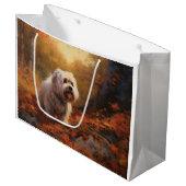 Tibetischer Terrier im Herbstfall Inspiriert Große Geschenktüte (Vorderseite Schrägansicht)