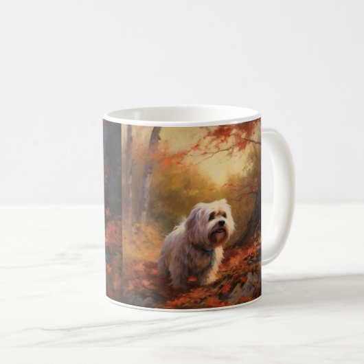 Tibetischer Terrier im Herbstfall Inspiriert Kaffeetasse (VorderseiteRechts)