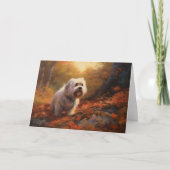 Tibetischer Terrier im Herbstfall Inspiriert Karte (Vorderseite)