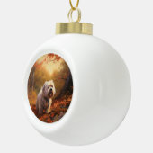 Tibetischer Terrier im Herbstfall Inspiriert Keramik Kugel-Ornament (Rechts)