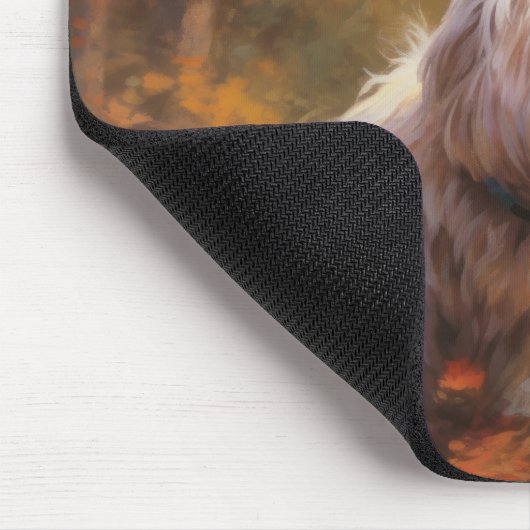 Tibetischer Terrier im Herbstfall Inspiriert Mousepad (Ecke)