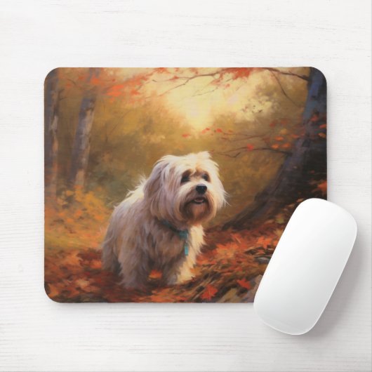 Tibetischer Terrier im Herbstfall Inspiriert Mousepad (Mit Mouse)