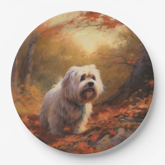 Tibetischer Terrier im Herbstfall Inspiriert Pappteller (Vorderseite)