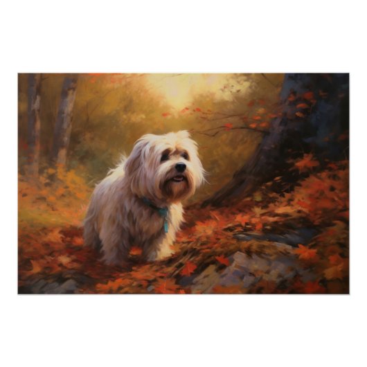 Tibetischer Terrier im Herbstfall Inspiriert Poster (Vorderseite)