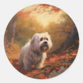 Tibetischer Terrier im Herbstfall Inspiriert Runder Aufkleber (Vorderseite)