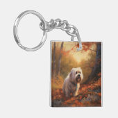 Tibetischer Terrier im Herbstfall Inspiriert Schlüsselanhänger (Vorderseite links)