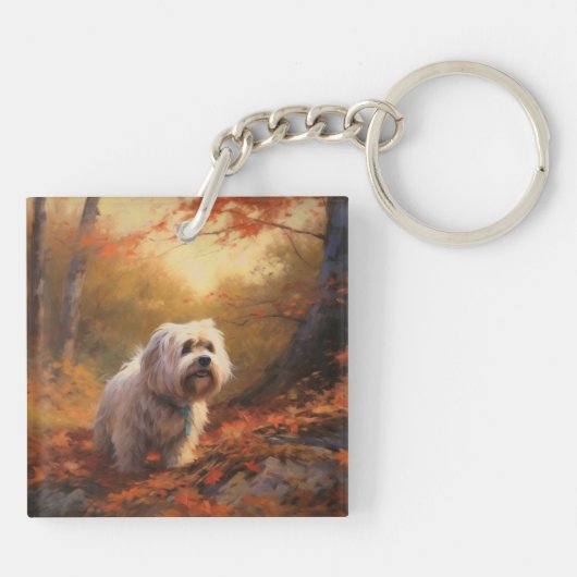 Tibetischer Terrier im Herbstfall Inspiriert Schlüsselanhänger (Rückseite)