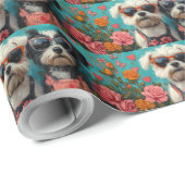 Tibetischer Terrier mit Herzinfarkt Rose Valentins Geschenkpapier (Rolleneckpunkt)