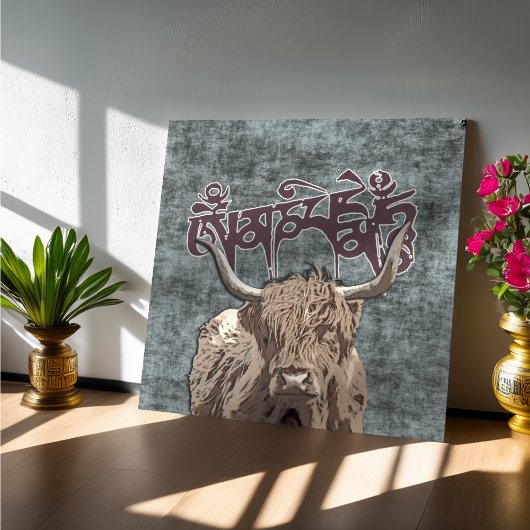 Tibetischer Yak mit Mani Mantra ( OM MANI PADME HU Poster
