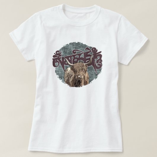 Tibetischer Yak mit Mani Mantra(OM MANI PADME HUM) T-Shirt (Design vorne)